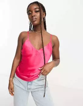 Розовый топ на бретельках из асимметричного атласа River Island