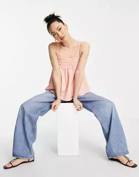 Розовый топ на бретелях с пышной текстурой ASOS DESIGN