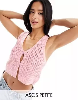 Розовый топ объемной вязки с бретельками ASOS DESIGN Petite