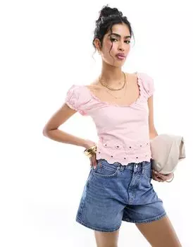 Розовый топ официантки с вышивкой по низу ASOS