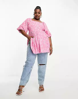 Розовый топ с баской и завязками на спине Yours