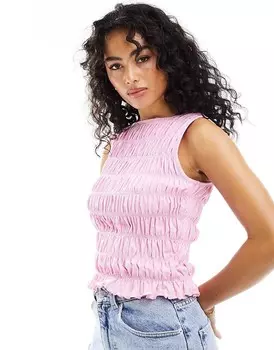 Розовый топ с присборенным вырезом и вырезом ASOS DESIGN