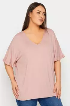 Розовый топ с рюшами на рукавах Evans, розовый