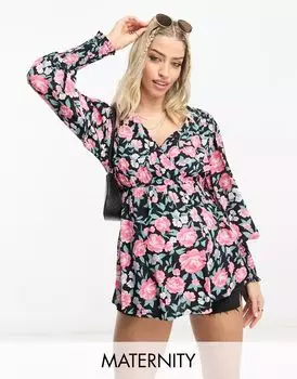 Розовый топ с запахом и длинными рукавами River Island