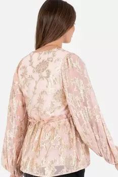 Розовый топ со сборками на талии длинными рукавами с фольгированным принтом и баской Lovedrobe, розовый