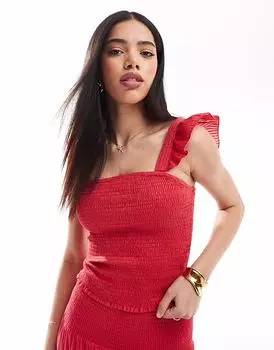 Розовый топ South Beach с квадратным вырезом и оборками на бретелях