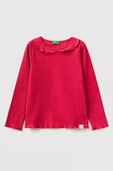 Розовый топ в рубчик с длинными рукавами Benetton, розовый