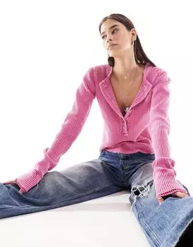 Розовый топ в рубчик с воротником Free People