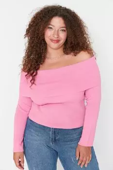 Розовый трикотаж с воротником «Кармен» Trendyol