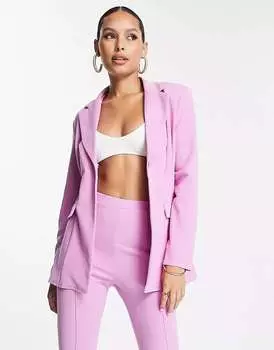 Розовый трикотажный костюм с плотными плечами и зауженной талией ASOS