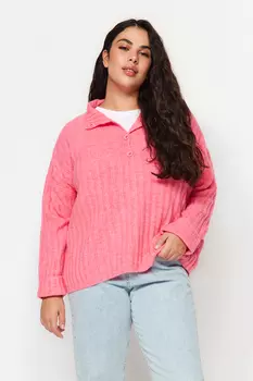 Розовый трикотажный свитер с застежкой на пуговицы Trendyol