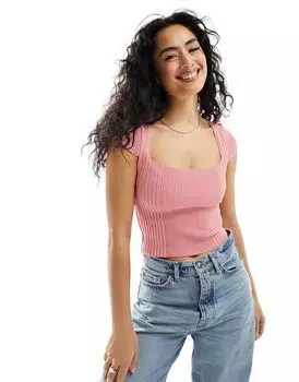 Розовый трикотажный топ с квадратным вырезом и рукавами-крылышками ASOS DESIGN