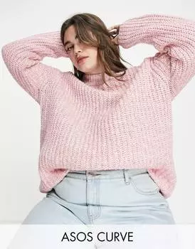 Розовый удлиненный джемпер в крупную рубчик ASOS DESIGN Curve