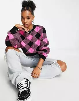 Розовый укороченный джемпер с ромбами Miss Selfridge