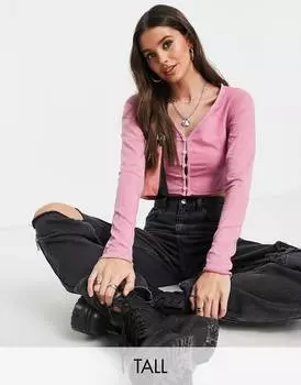 Розовый укороченный кардиган на пуговицах Topshop Tall
