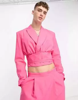 Розовый укороченный пиджак на шнуровке ASOS