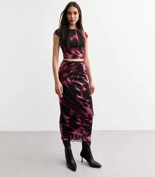 Розовый укороченный топ из сетки с абстрактным принтом New Look, розовый