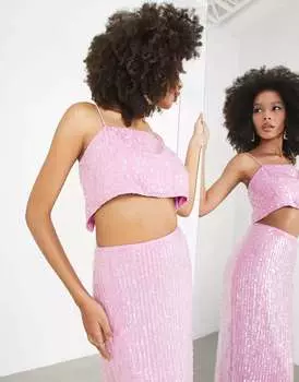 Розовый укороченный топ на бретелях с пайетками ASOS