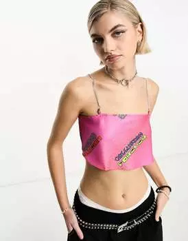 Розовый укороченный топ с цепочкой и логотипом COLLUSION