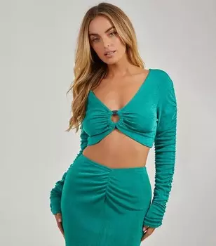 Розовый укороченный топ с кольцами и рюшами и ванильными блестками Pink Vanilla, зеленый