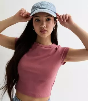Розовый укороченный топ с короткими рукавами для девочек New Look, темно-розовый