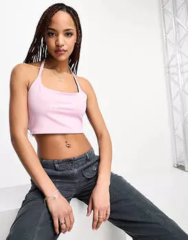 Розовый укороченный топ с воротником-халтер и логотипом Levi's в стиле 90-х годов