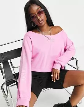 Розовый укороченный велюровый свитшот adidas Originals '2000s Luxe' с напуском и логотипом со стразами