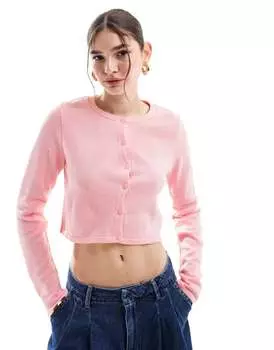 Розовый укороченный вязаный кардиган с круглым вырезом ASOS