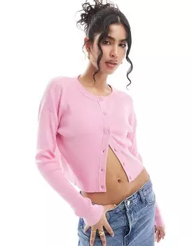 Розовый узкий кардиган с круглым вырезом ASOS DESIGN