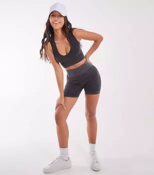 Розовый, ванильный, черные велосипедные шорты в рубчик Pink Vanilla, черный