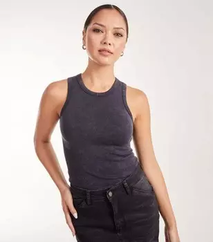 Розовый, ванильный, черный, кислотная стирка, рубчатый топ-гонщик Pink Vanilla, черный