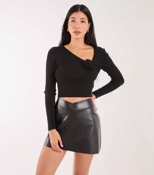 Розовый ванильный черный корсаж с длинными рукавами Pink Vanilla, черный