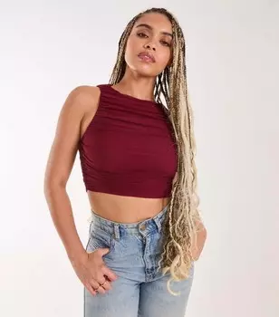 Розовый ванильный темно-красный сетчатый топ со рюшами Pink Vanilla, темно-красный