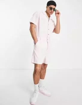 Розовый вельветовый короткий комбинезон ASOS DESIGN