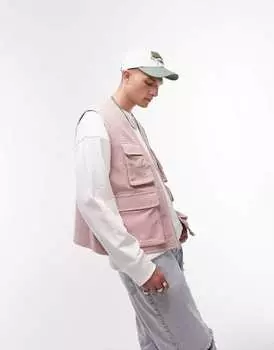 Розовый вельветовый жилет с карманами Topman