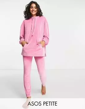 Розовый велюровый комплект с худи и леггинсами ASOS DESIGN Petite lounge