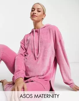 Розовый велюровый комплект с капюшоном и леггинсами ASOS DESIGN Maternity lounge