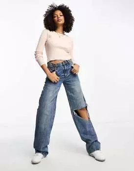 Розовый вязаный топ с круглым вырезом Stradivarius