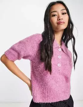 Розовый вязаный топ с пышными пуговицами Vero Moda