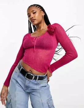 Розовый вязаный топ с розовым корсажем ASOS DESIGN