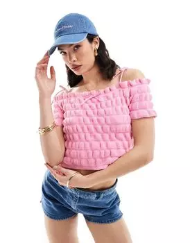 Розовый вязаный топ с завязками и бантом ASOS DESIGN