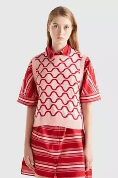 Розовый вязаный жилет с завитками Benetton, розовый
