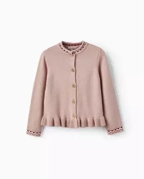 Розовый жаккардовый жакет для девочки с рюшами Zippy, розовый