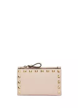 Розовый женский кожаный кошелек rockstud Valentino Garavani