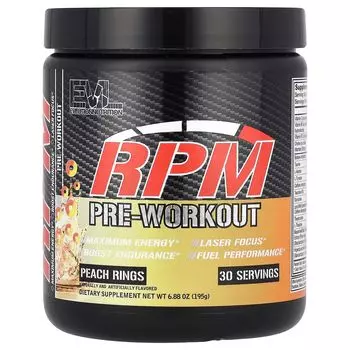 RPM, Предтренировочный комплекс, персиковые колечки, 6,88 унции (195 г) Evlution Nutrition