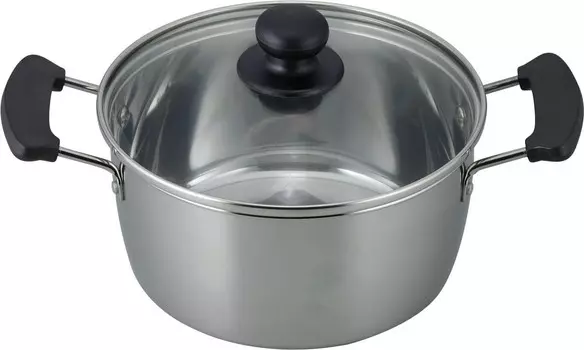 RR-6889 Двуручная кастрюля, вареная пища, карри, тушеное мясо, рецид, 7,9 дюйма (20 см), совместима с индукционной индукцией, стеклянная крышка в комплекте, нержавеющая сталь WAHEI FREIZ