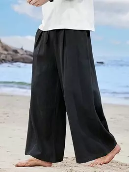 RSRT, Жаккардовые свободные повседневные брюки в китайском стиле, мужские мешковатые длинные брюки с низкой промежностью, одноцветные черные брюки на выход Manfinity, черный