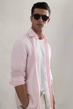 Рубановая льняная рубашка с длинными рукавами Reiss, розовый