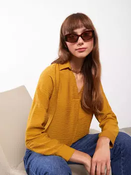 Рубашечный воротник, прямая Женская блузка с длинным рукавом LCWAIKIKI Classic