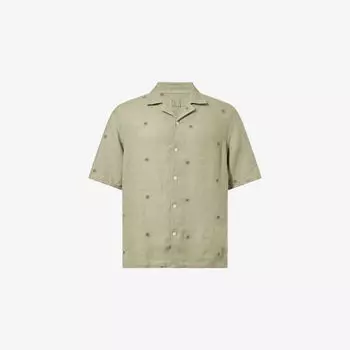 Рубашка 120% Lino из льна с геометрическим принтом и отложным воротником, зеленый